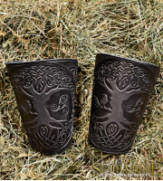 A Pair of Leather bracers Yggdrasil World Tree with Celtic design 